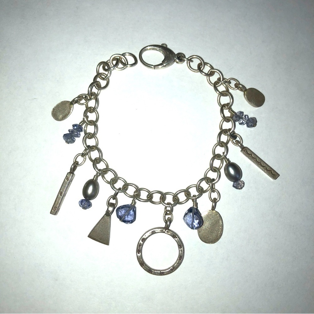 Charm Bracelet Sterling Silver and Amethyst Unique one-of-a-kind Handmade